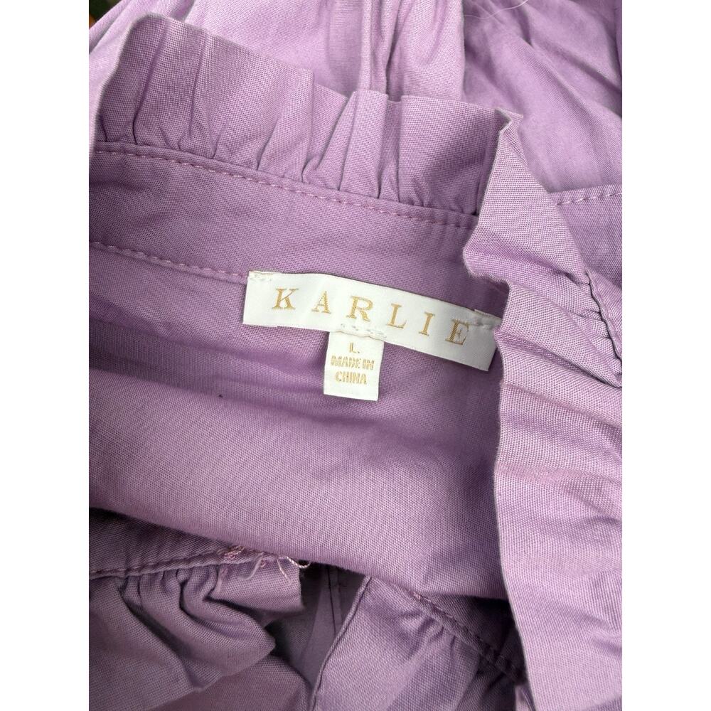 Karlie Solid Poplin Ruffle Button Purple Long Sleeve Blouse Large Cottagecore - Picture 6 of 7